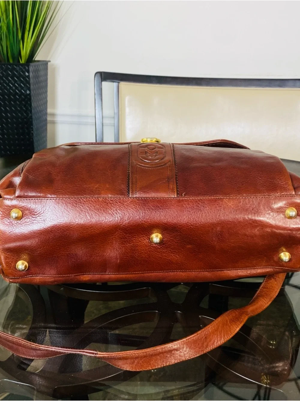 Vintage Marino Orlandi Brown Leather Satchel Bag - Made in Italy - Gold Hardware